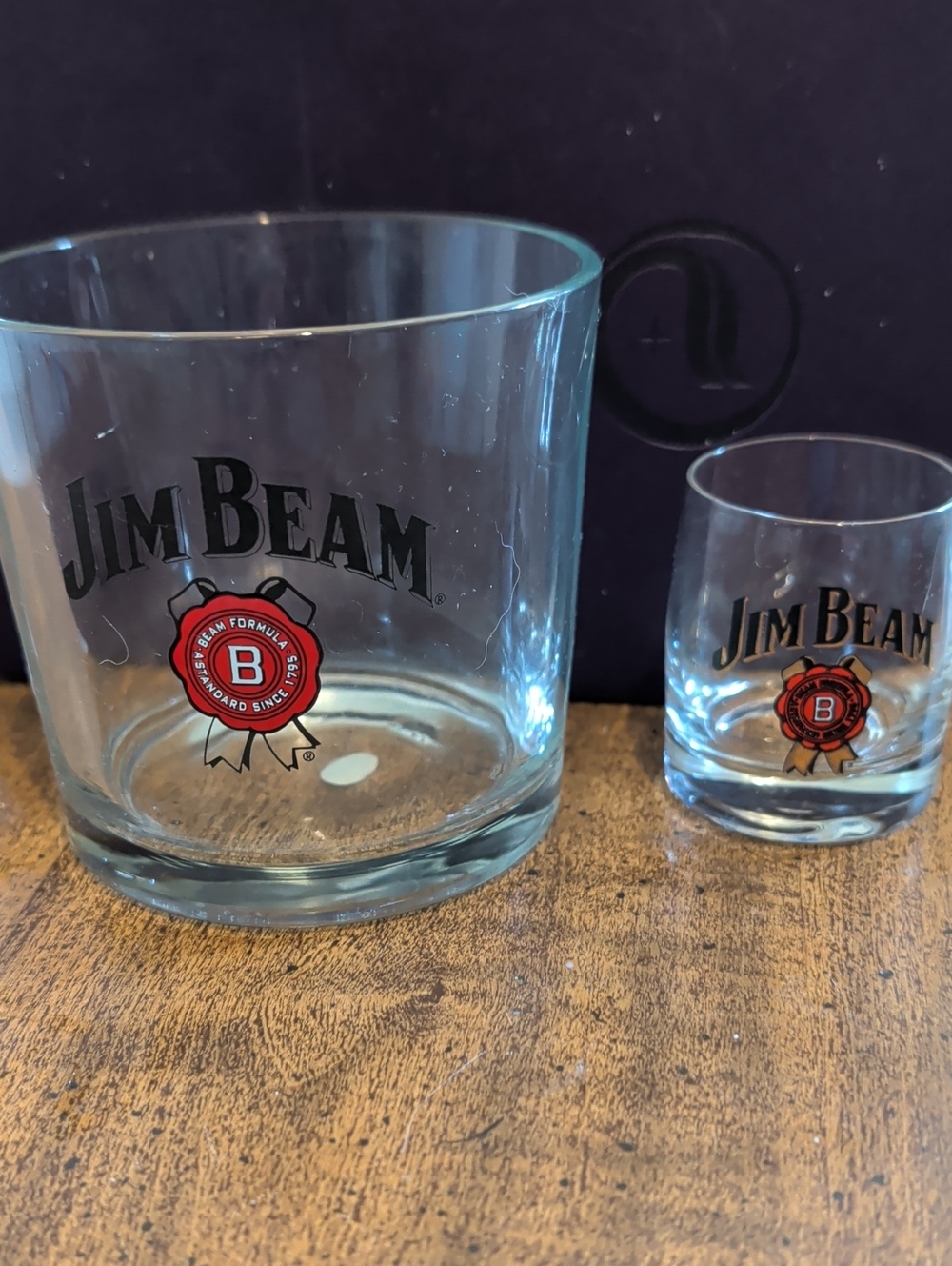 Jim Beam Branded Whiskey Glasses - Clear with Red & Gold Emblem